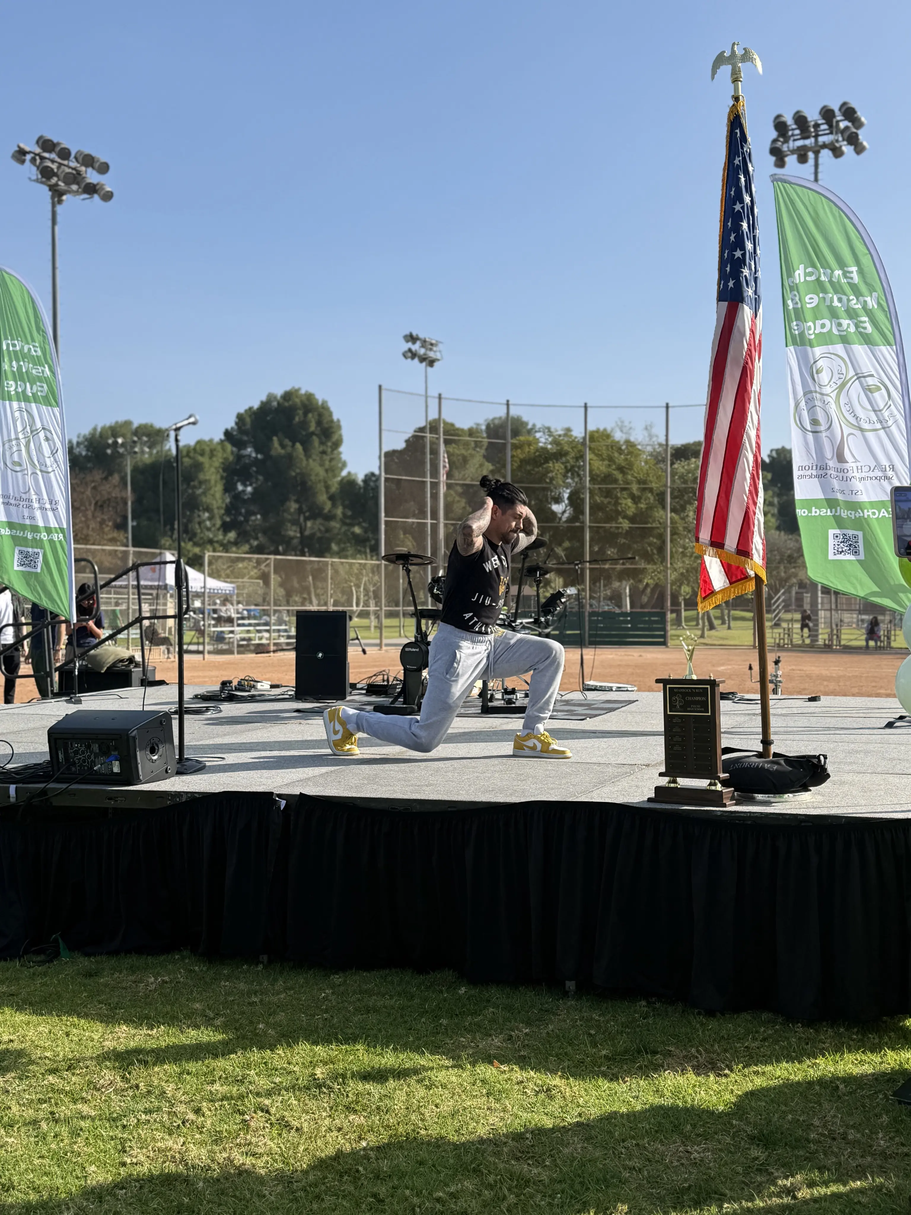 Warming up at a community run event